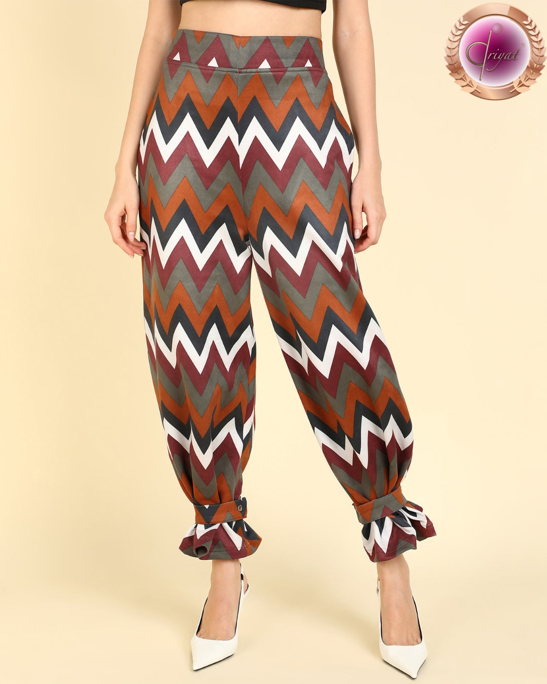 Transformable Trouser Palazo Pants with Pockets Chevron