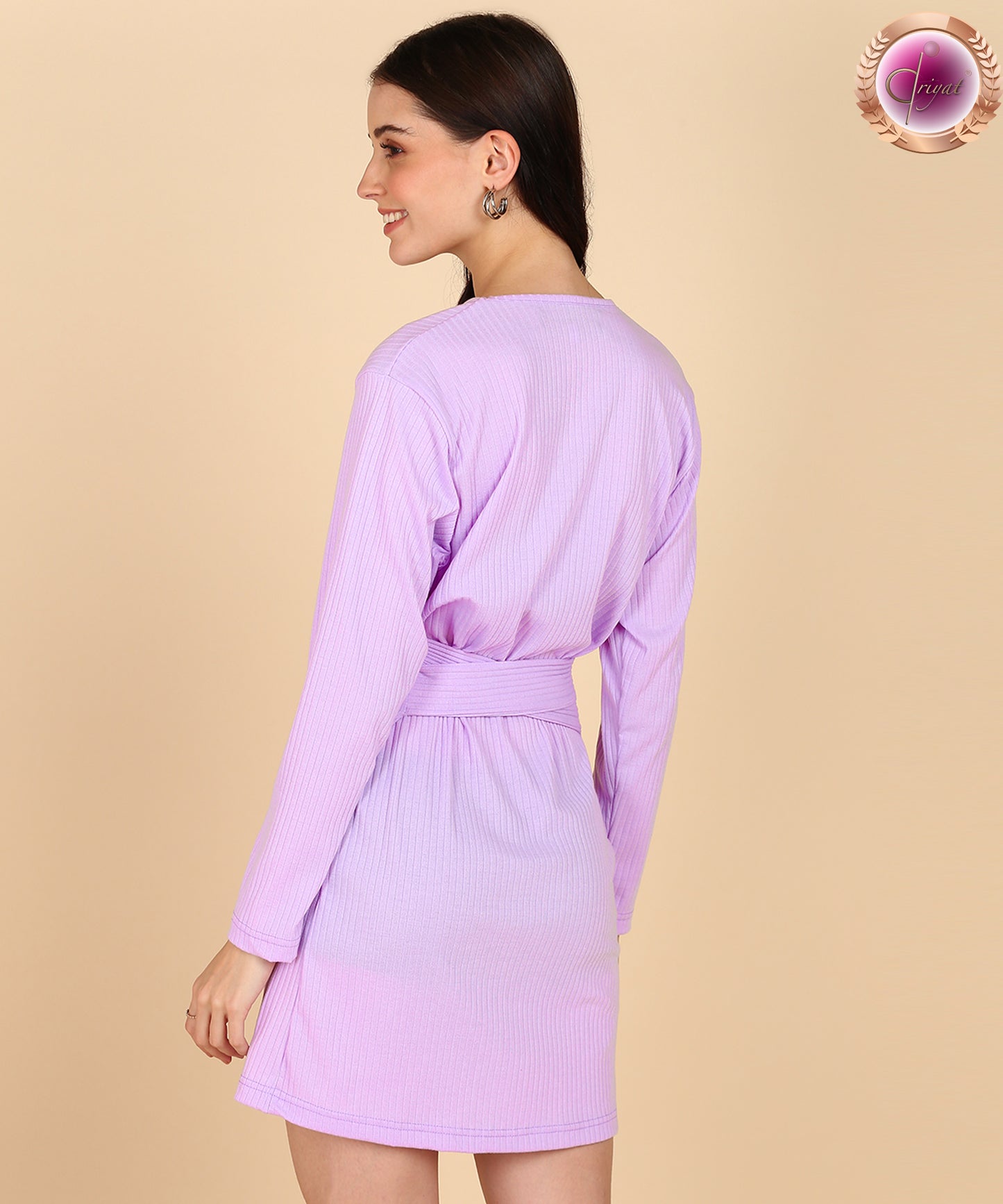 Rib Full Sleeve Bodycon Dress Lavender