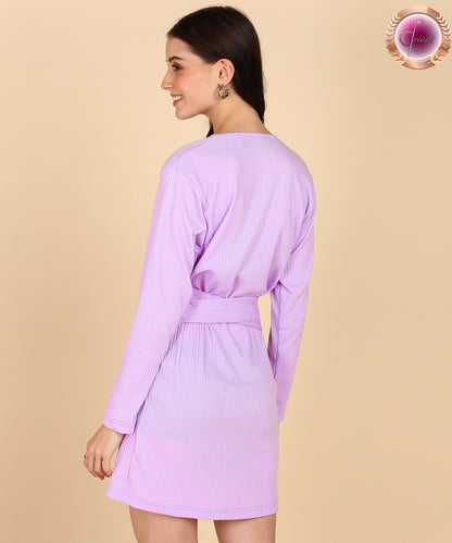 Rib Full Sleeve Bodycon Dress Lavender