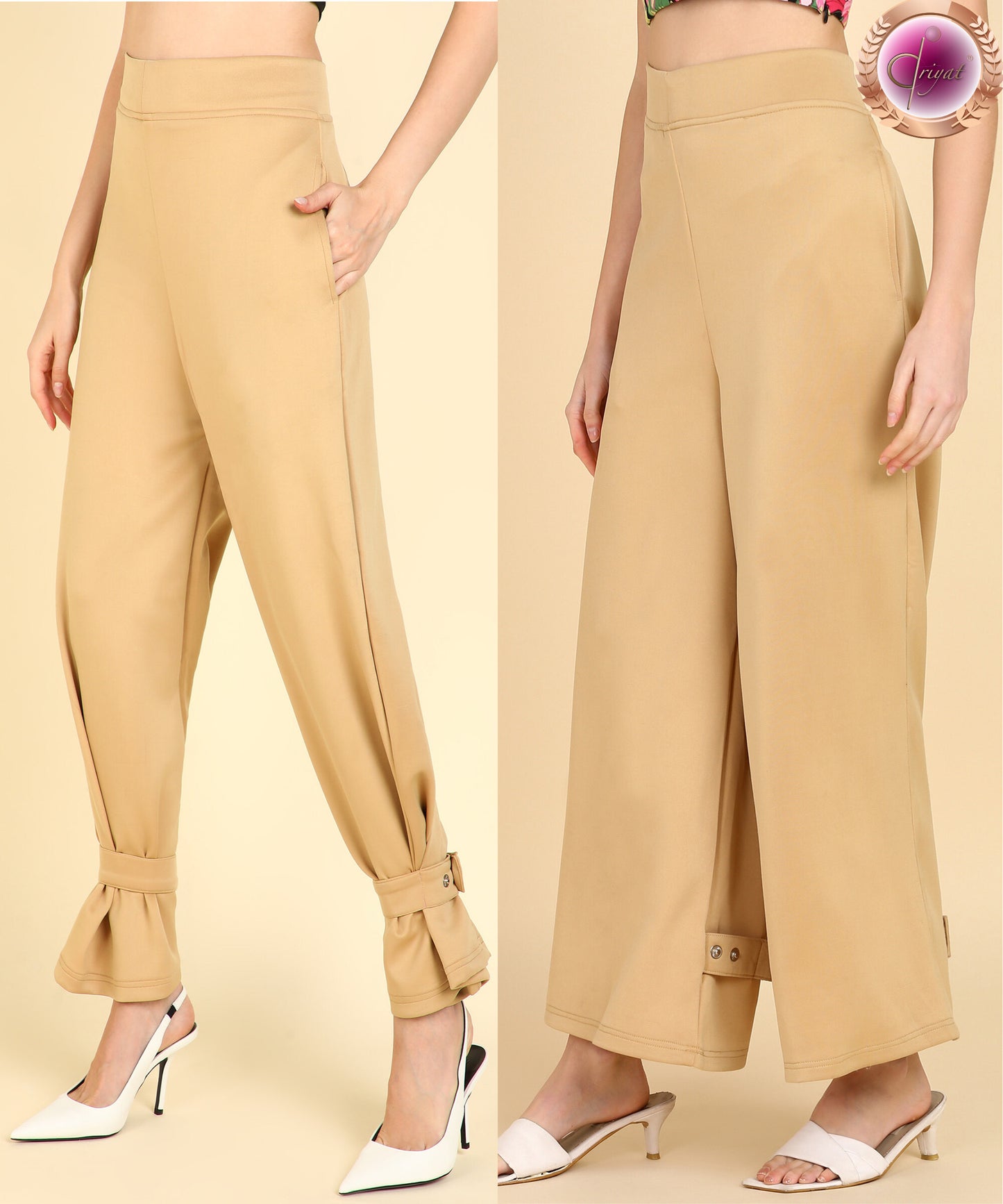 Transformable Trouser Palazo Pants with Pockets Beige