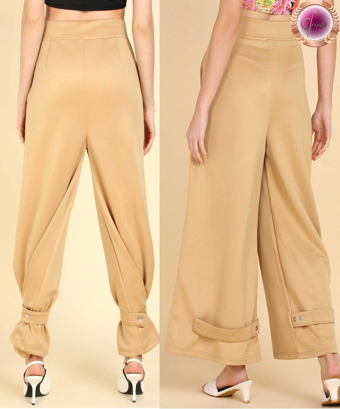 Transformable Trouser Palazo Pants with Pockets Beige