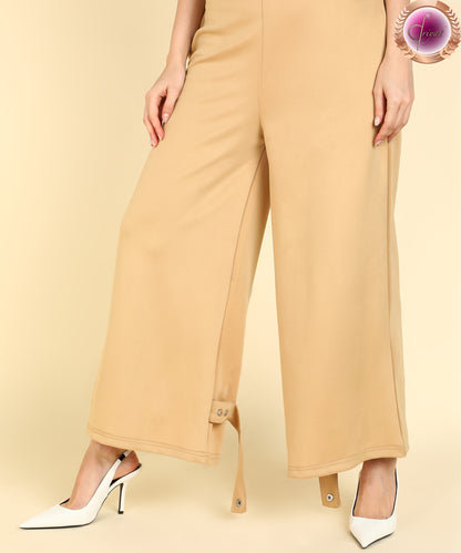 Transformable Trouser Palazo Pants with Pockets Beige