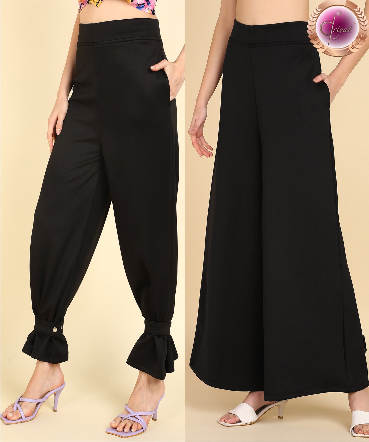 Transformable Trouser Palazo Pants with Pockets Black