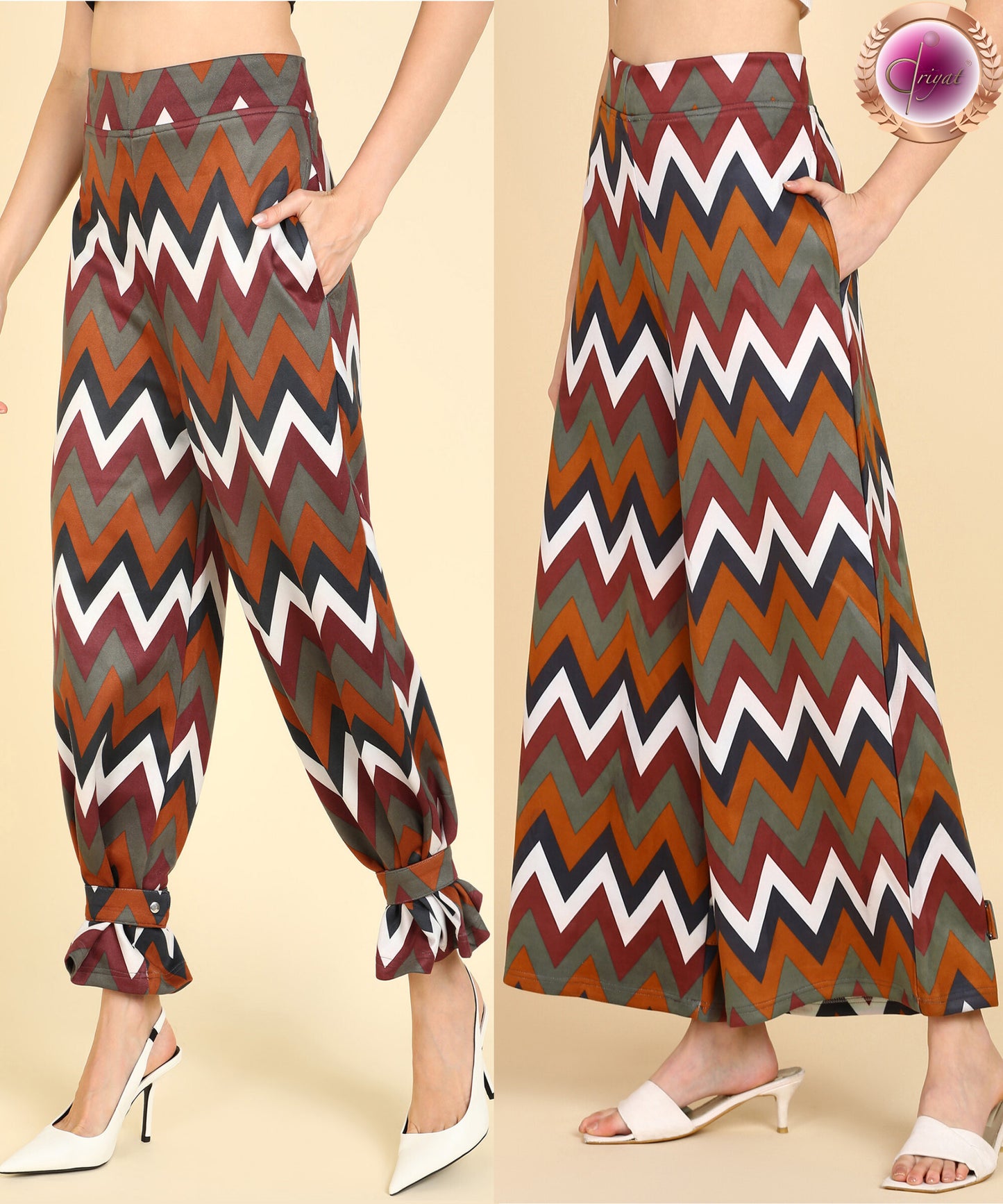 Transformable Trouser Palazo Pants with Pockets Chevron