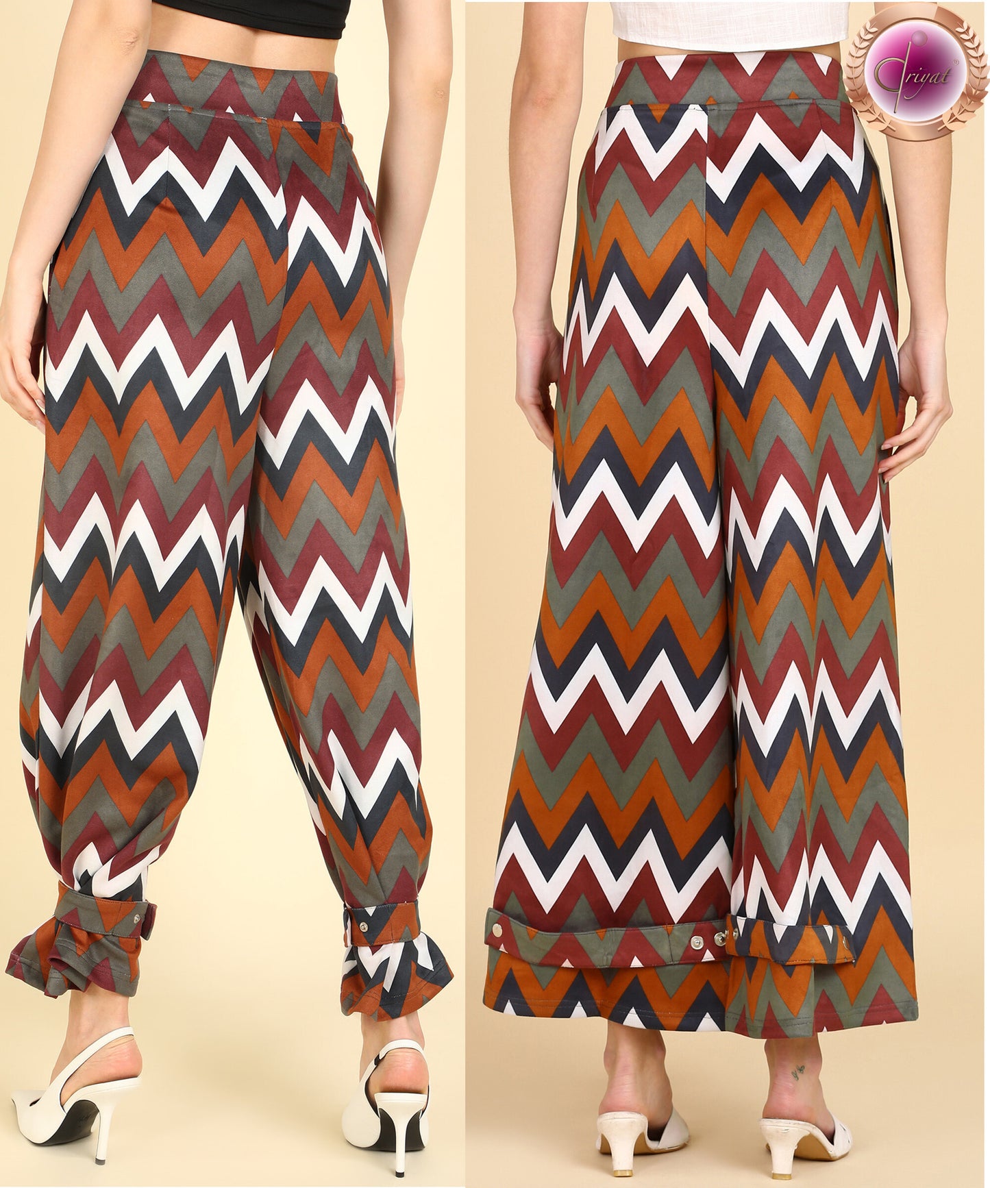 Transformable Trouser Palazo Pants with Pockets Chevron