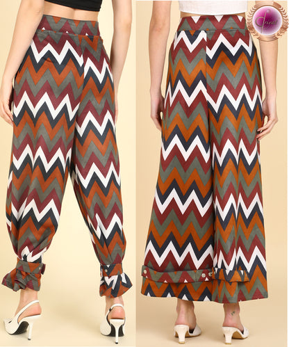 Transformable Trouser Palazo Pants with Pockets Chevron