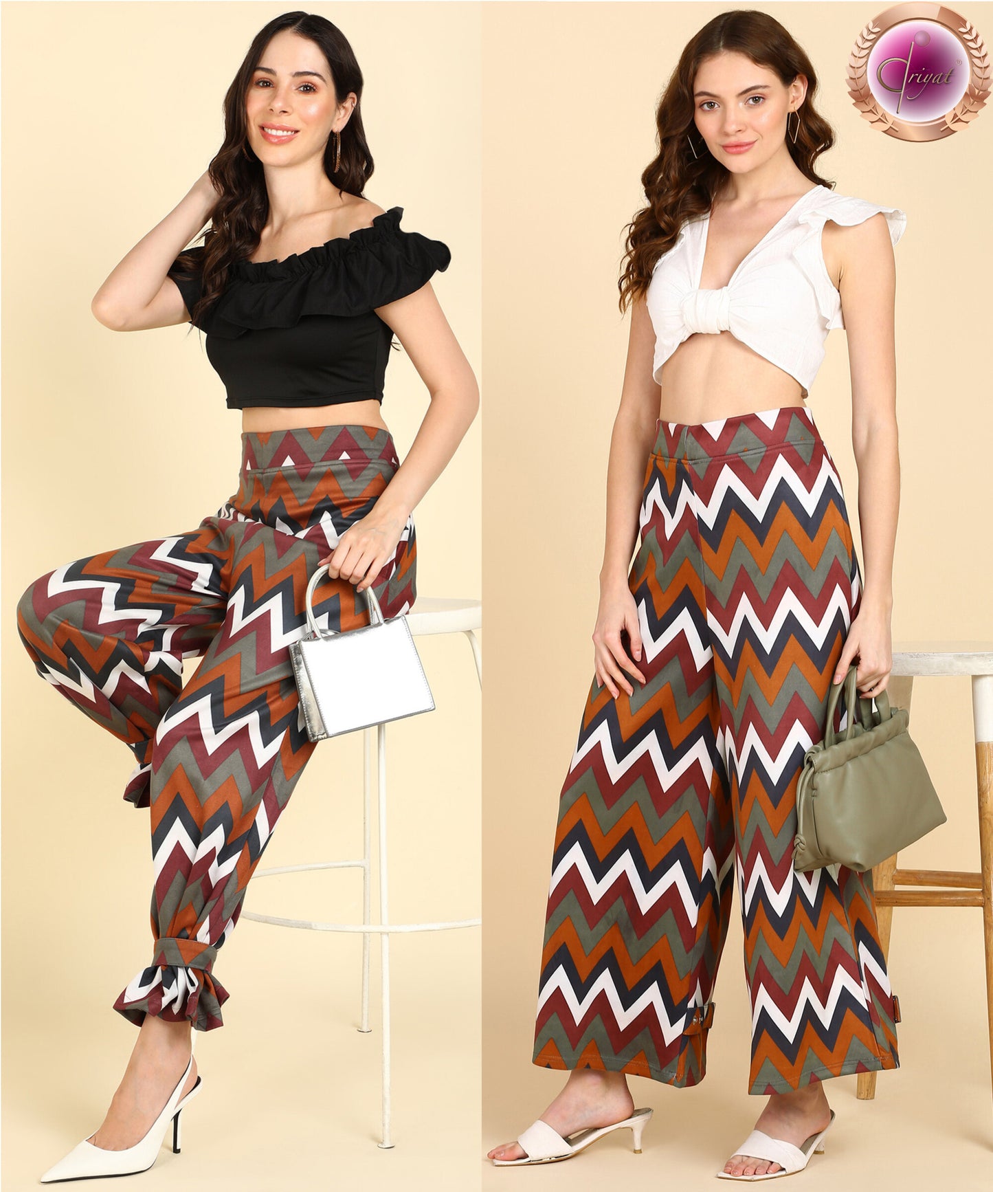 Transformable Trouser Palazo Pants with Pockets Chevron