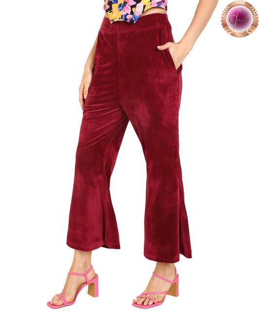 Stretch Velvet Bell Bottoms with Pockets Red