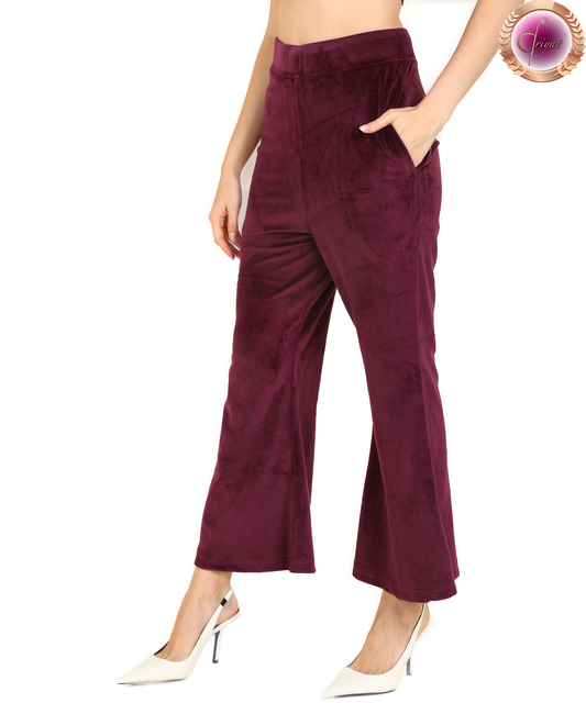 Stretch Velvet Bell Bottoms with Pockets Wine