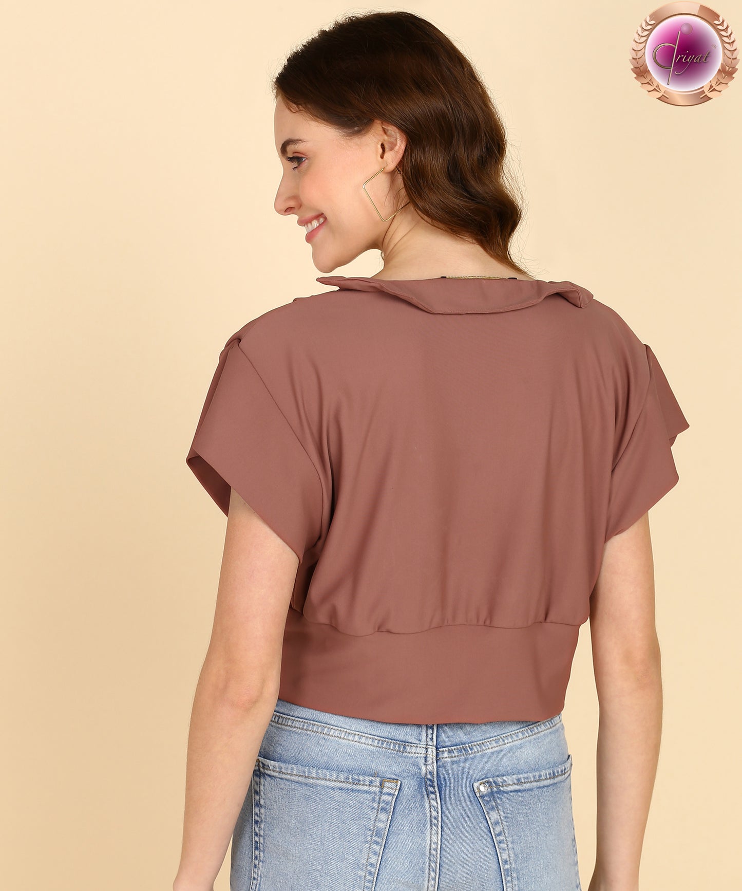 Casual Flared Sleeves Solid Women Brown Top