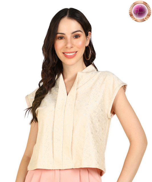 Women Collar Shirt Style Tops Beige