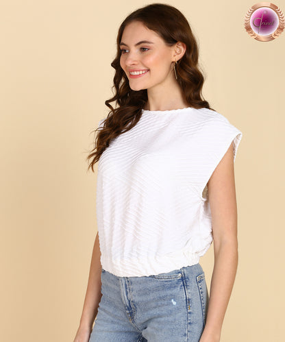 Casual Cap Sleeves Chevron/Zig Zag Women White Top