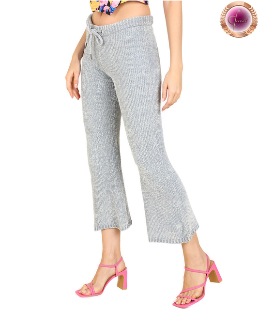 Women Knit Woolen Yarn Trouser Grey